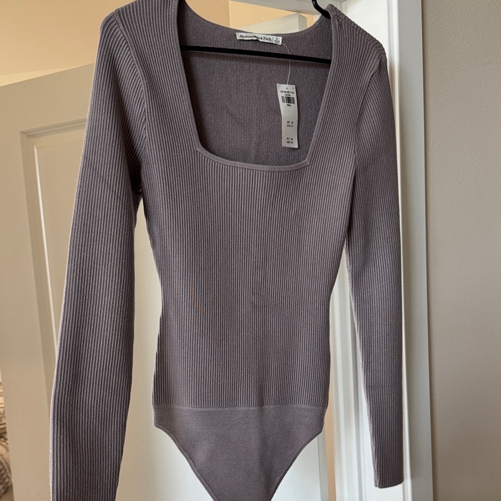 Abercrombie & Fitch Square Neck Ribbed Bodysuit - Charcoal